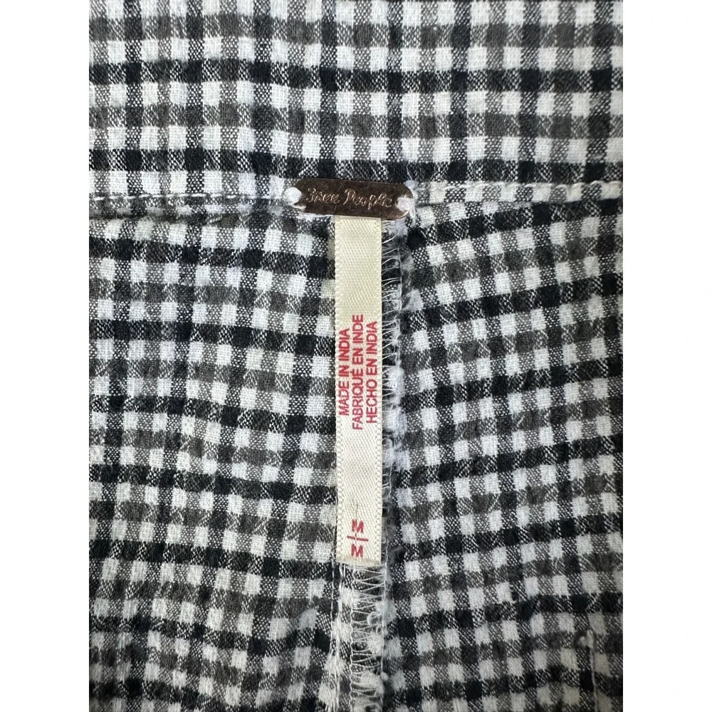 Free People‎ Pants Medium Black White Gingham Check In My Feelings Linen Blend